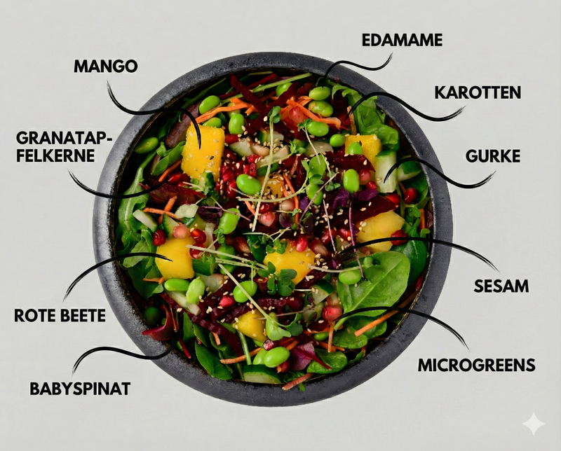Veggie Bowl mit Edamame Mango Microgreens